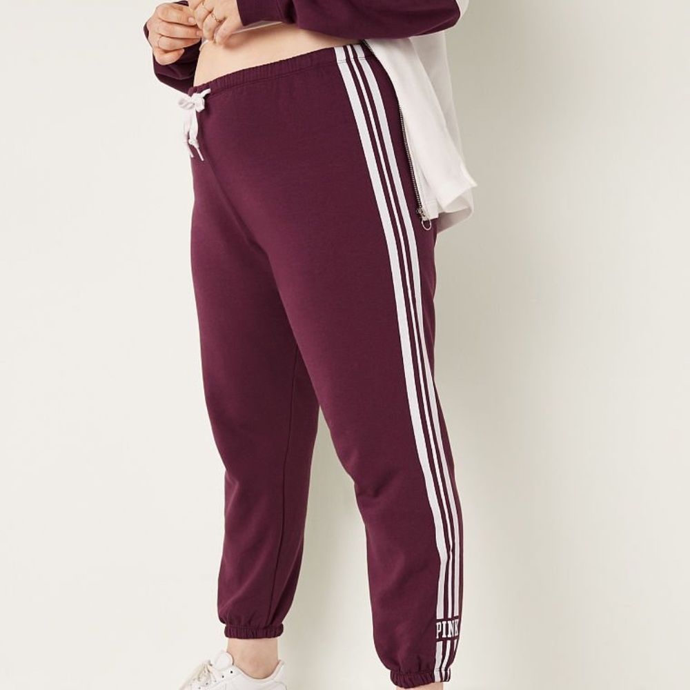 Victoria's Secret PINK Everyday Lounge Classic Pants Maroon Side Stripe XL NEW
